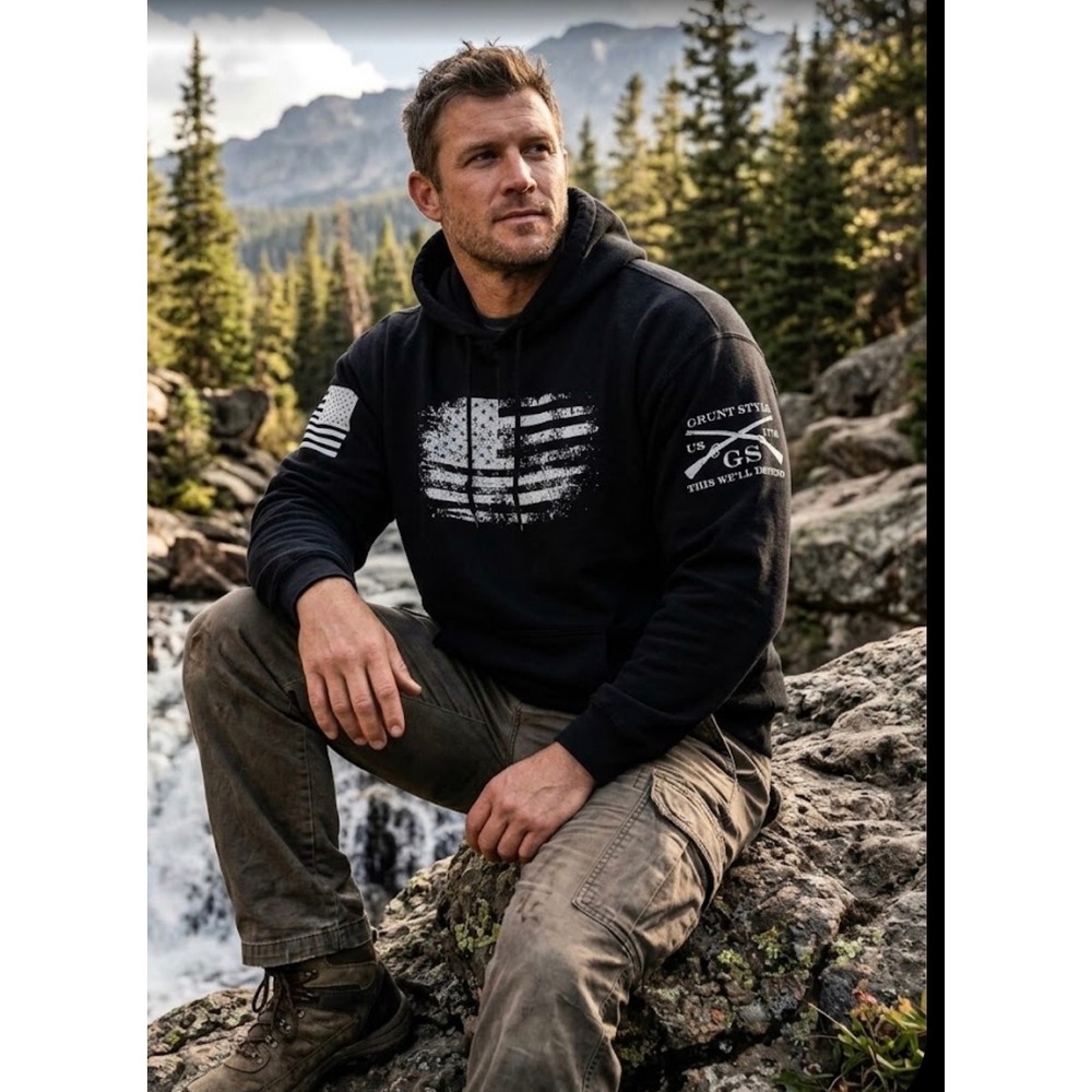 Grunt Style Mens XXL Distressed American Flag Hoodie Black This Well Defend Top